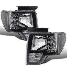 Ronnin - Fits 2009-2014 Ford F-150 Clear Reflector Factory Replacement Halogen Headlights Assembly Pair | Black