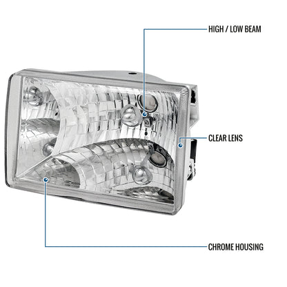 Ronnin - Fits 1993-1998 Jeep Grand Cherokee Factory Replacement Headlights Assembly Pair | Chrome