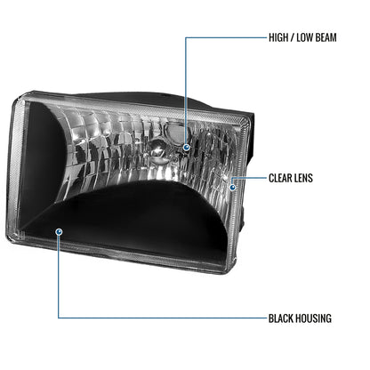 Ronnin - Fits 1993-1998 Jeep Grand Cherokee Factory Replacement Headlights Assembly Pair | Black