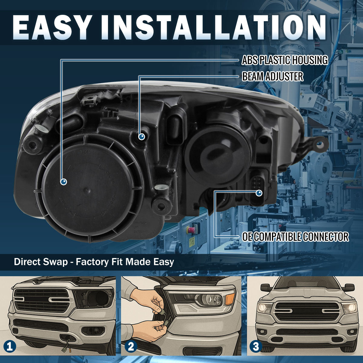 Ronnin - Compatible con Volkswagen Jetta Golf Rabbit 2005-2010 Par de faros delanteros halógenos de repuesto | Negros
