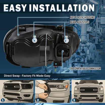 Ronnin - Compatible con Volkswagen Golf GTI Cabrio R32 1999-2006 | Par de Conjuntos de Faros de Repuesto | Negro