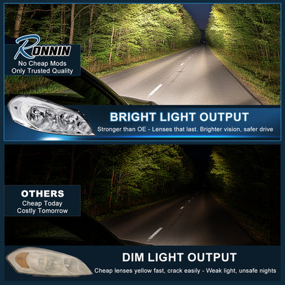 Ronnin - Fits 2006-2013 Chevy Impala 2014-2016 Impala Limited 2006-2007 Monte Carlo Clear Reflector Factory Replacement Halogen Headlights Assembly Pair | Chrome