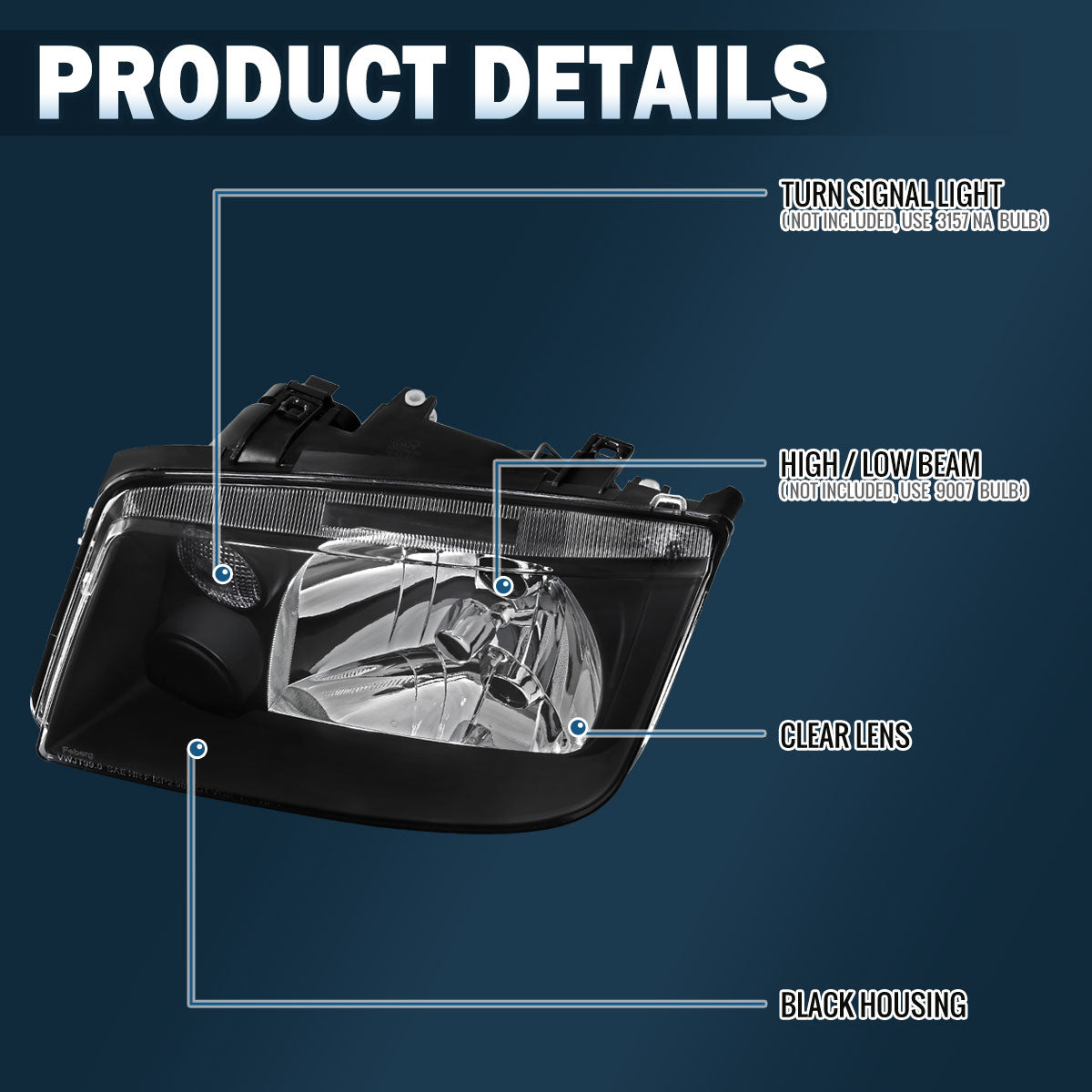 Ronnin - Conjunto de faros delanteros de repuesto para Volkswagen MK4 Jetta/Bora 1999-2005 | Negro