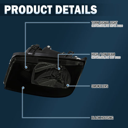 Ronnin - Faros de repuesto para Volkswagen MK4 Jetta/Bora 1999-2005 (par) | Negro ahumado