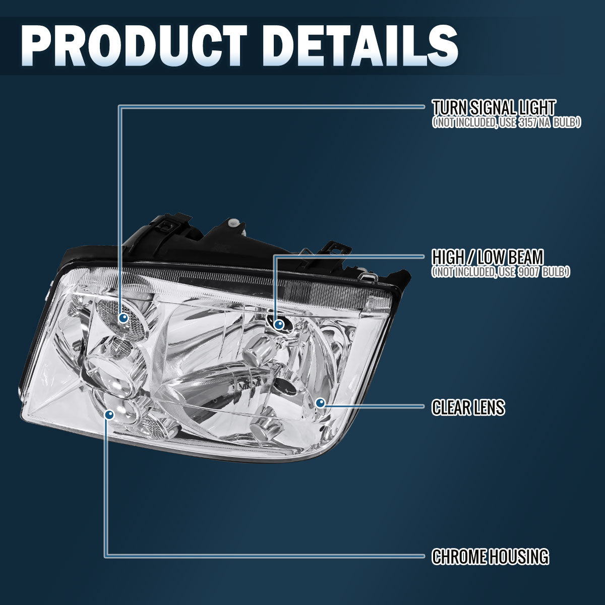 Ronnin - Faros delanteros de repuesto para Volkswagen Jetta/Bora MK4 de 1999-2005 (par) | Cromado
