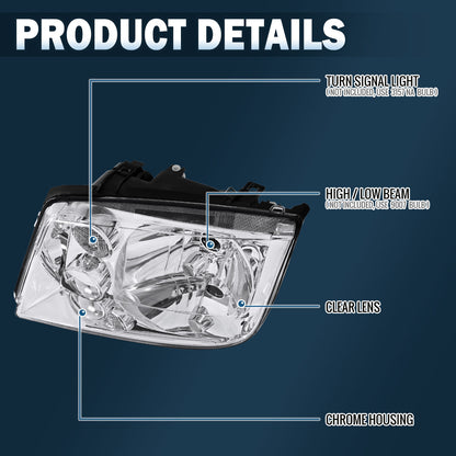 Ronnin - Faros delanteros de repuesto para Volkswagen Jetta/Bora MK4 de 1999-2005 (par) | Cromado