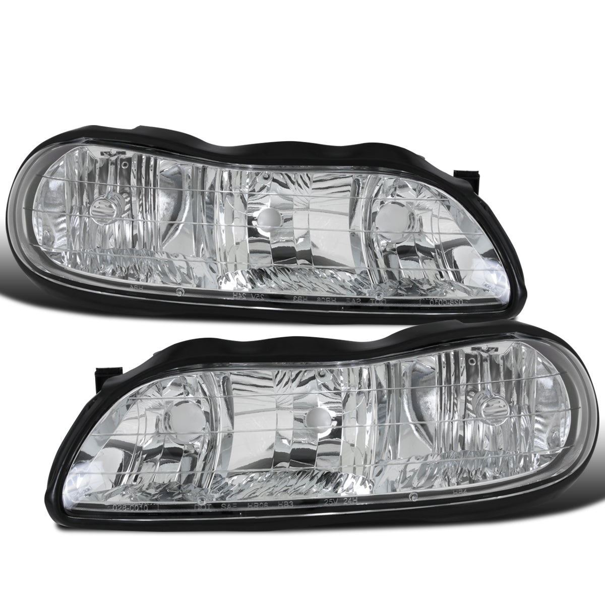 1997-2003 Chevy Malibu 2004-2005 Chevy Classic 1997-1999 Oldsmobile Cutlass Clear Reflector  Replacement Headlights Assembly Pair | Chrome