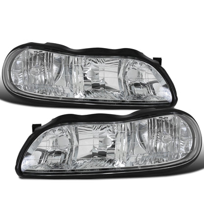 1997-2003 Chevy Malibu 2004-2005 Chevy Classic 1997-1999 Oldsmobile Cutlass Clear Reflector  Replacement Headlights Assembly Pair | Chrome
