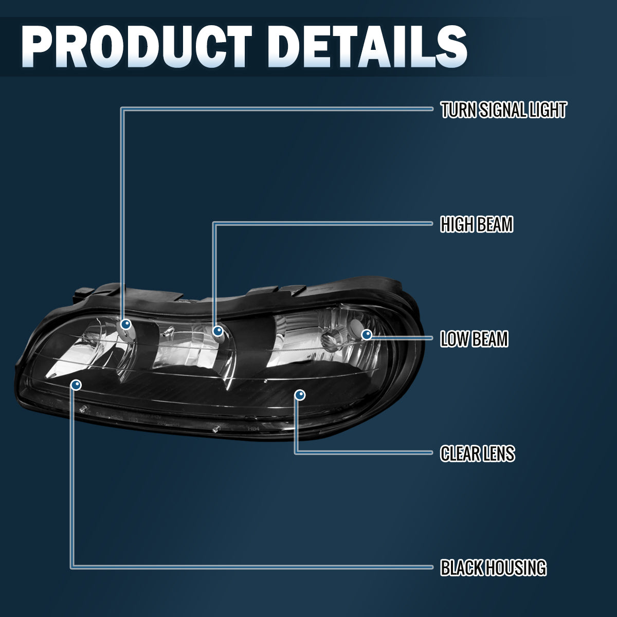 Ronnin - Se adapta a Chevy Malibu 1997-2003, Chevy Classic 2004-2005, Oldsmobile Cutlass 1997-1999, conjunto de faros de repuesto con reflector transparente, par | Negro