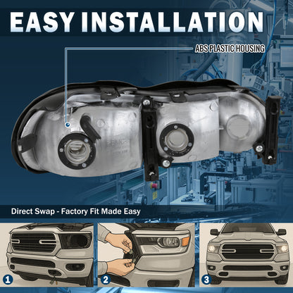 Ronnin - Se adapta a Chevy Malibu 1997-2003, Chevy Classic 2004-2005, Oldsmobile Cutlass 1997-1999, conjunto de faros de repuesto con reflector transparente, par | Negro