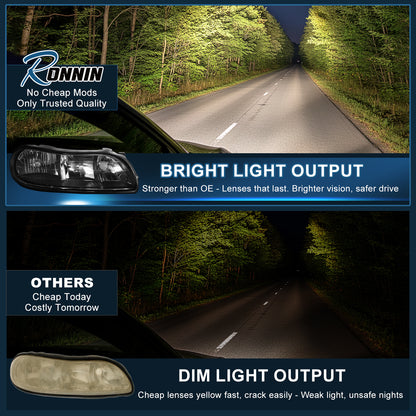 Ronnin - Se adapta a Chevy Malibu 1997-2003, Chevy Classic 2004-2005, Oldsmobile Cutlass 1997-1999, conjunto de faros de repuesto con reflector transparente, par | Negro