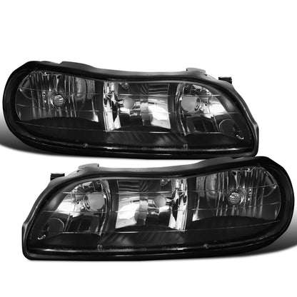 Ronnin - Se adapta a Chevy Malibu 1997-2003, Chevy Classic 2004-2005, Oldsmobile Cutlass 1997-1999, conjunto de faros de repuesto con reflector transparente, par | Negro