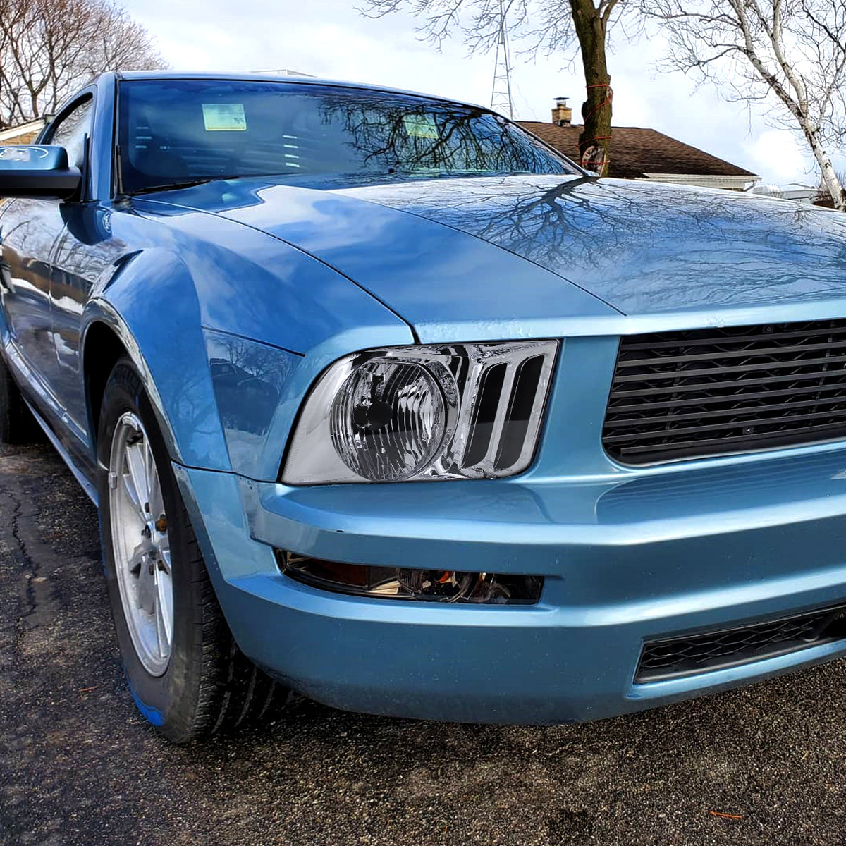 Ronnin - Compatible con Ford Mustang 2005-2009 | Par de faros halógenos de repuesto | Cromado