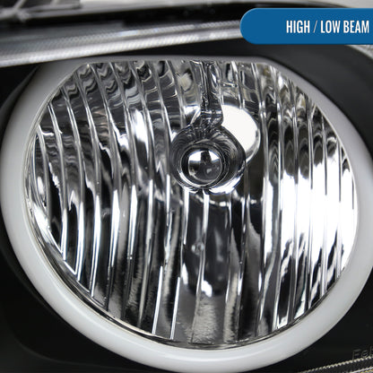 Ronnin - Conjunto de faros delanteros halógenos LED Halo Rim para Ford Mustang 2005-2009 | Negro