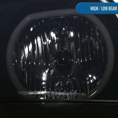 Ronnin - Conjunto de faros delanteros halógenos con aro LED para Ford Mustang 2005-2009 | Negro ahumado
