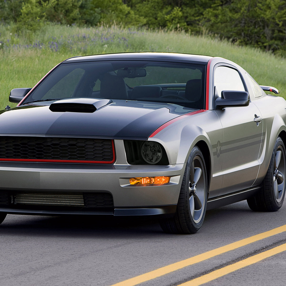Ronnin - Conjunto de faros delanteros halógenos con aro LED para Ford Mustang 2005-2009 | Negro ahumado