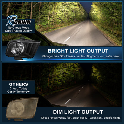 Ronnin - Compatible con Ford Mustang 2005-2009 | Par de faros delanteros halógenos de repuesto | Negros