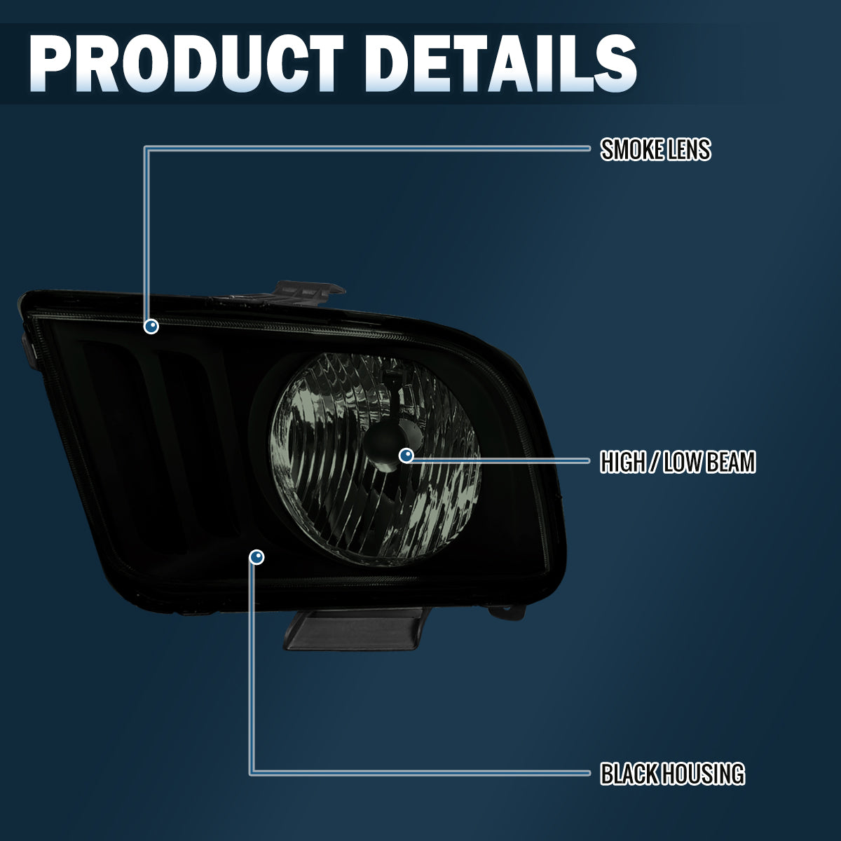 Ronnin - Compatible con Ford Mustang 2005-2009, par de faros halógenos de repuesto | Negro Ahumado
