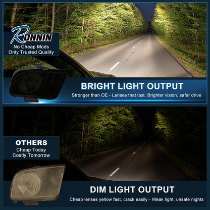 Ronnin - Compatible con Ford Mustang 2005-2009, par de faros halógenos de repuesto | Negro Ahumado