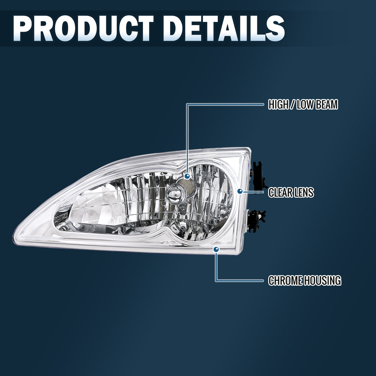 1994 -1998 Ford Mustang Headlights Pair | Chrome