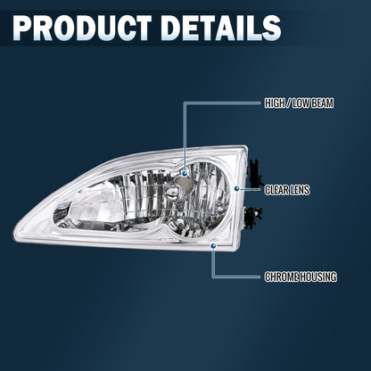 1994 -1998 Ford Mustang Headlights Pair | Chrome