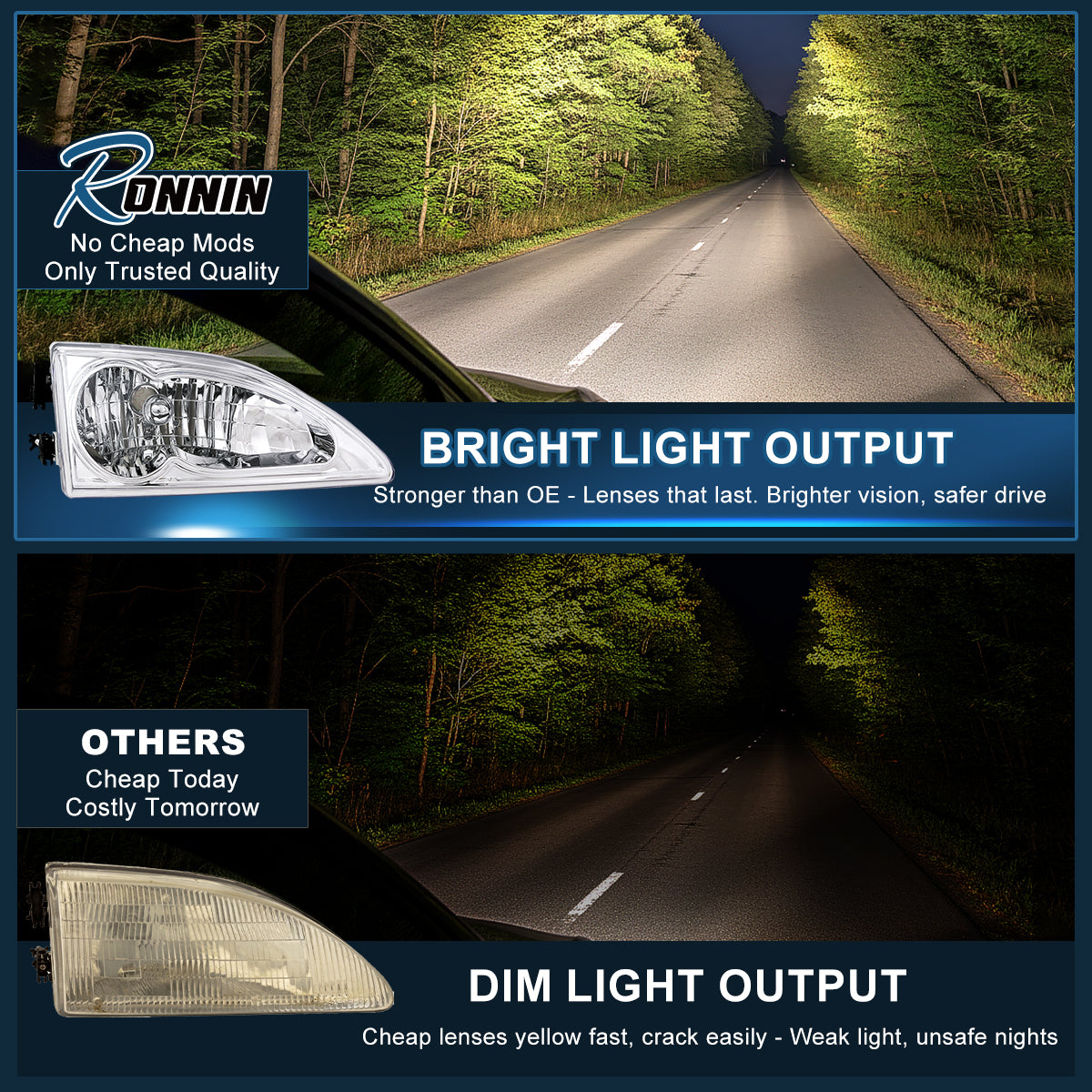 1994 -1998 Ford Mustang Headlights Pair | Chrome