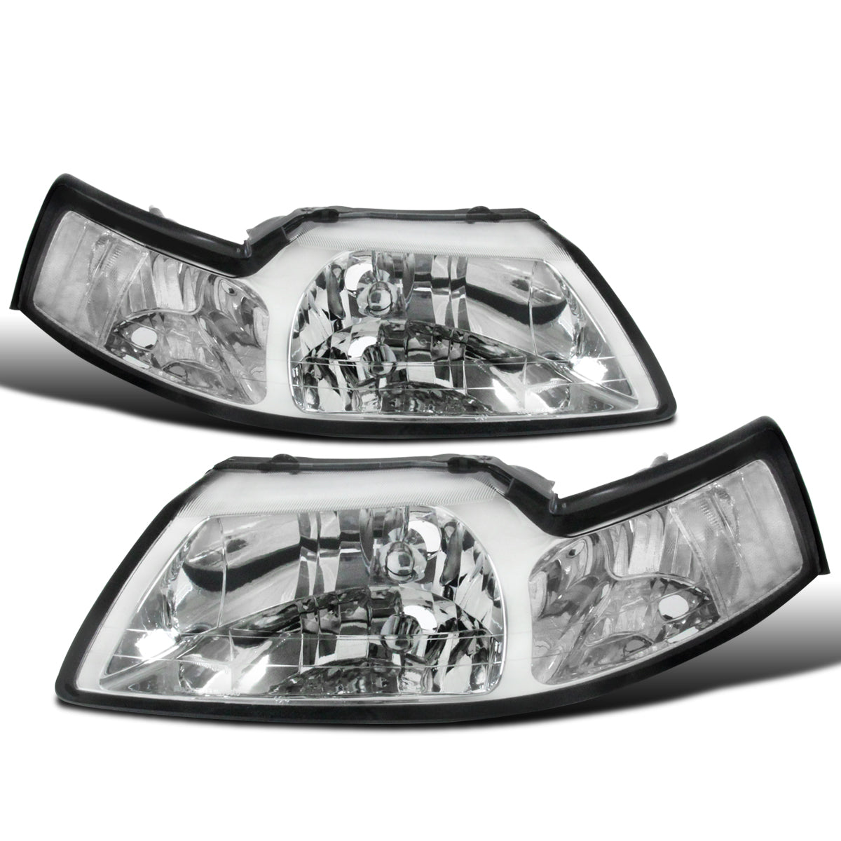 Ronnin - Faros delanteros de repuesto de fábrica con reflector transparente para Ford Mustang 1999-2004, par | Cromo