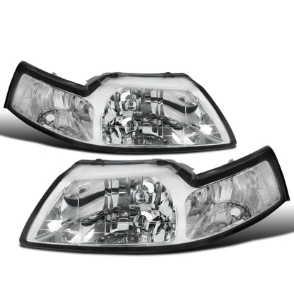 Ronnin - Faros delanteros de repuesto de fábrica con reflector transparente para Ford Mustang 1999-2004, par | Cromo