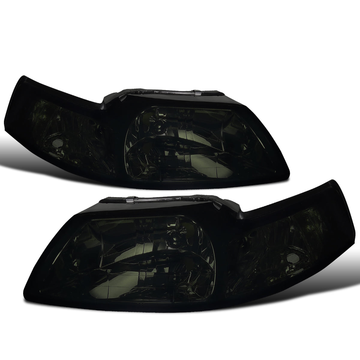 Ronnin - Conjunto de faros delanteros de repuesto con reflector transparente para Ford Mustang 1999-2004, par | Ahumado