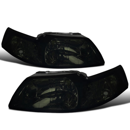 Ronnin - Conjunto de faros delanteros de repuesto con reflector transparente para Ford Mustang 1999-2004, par | Ahumado