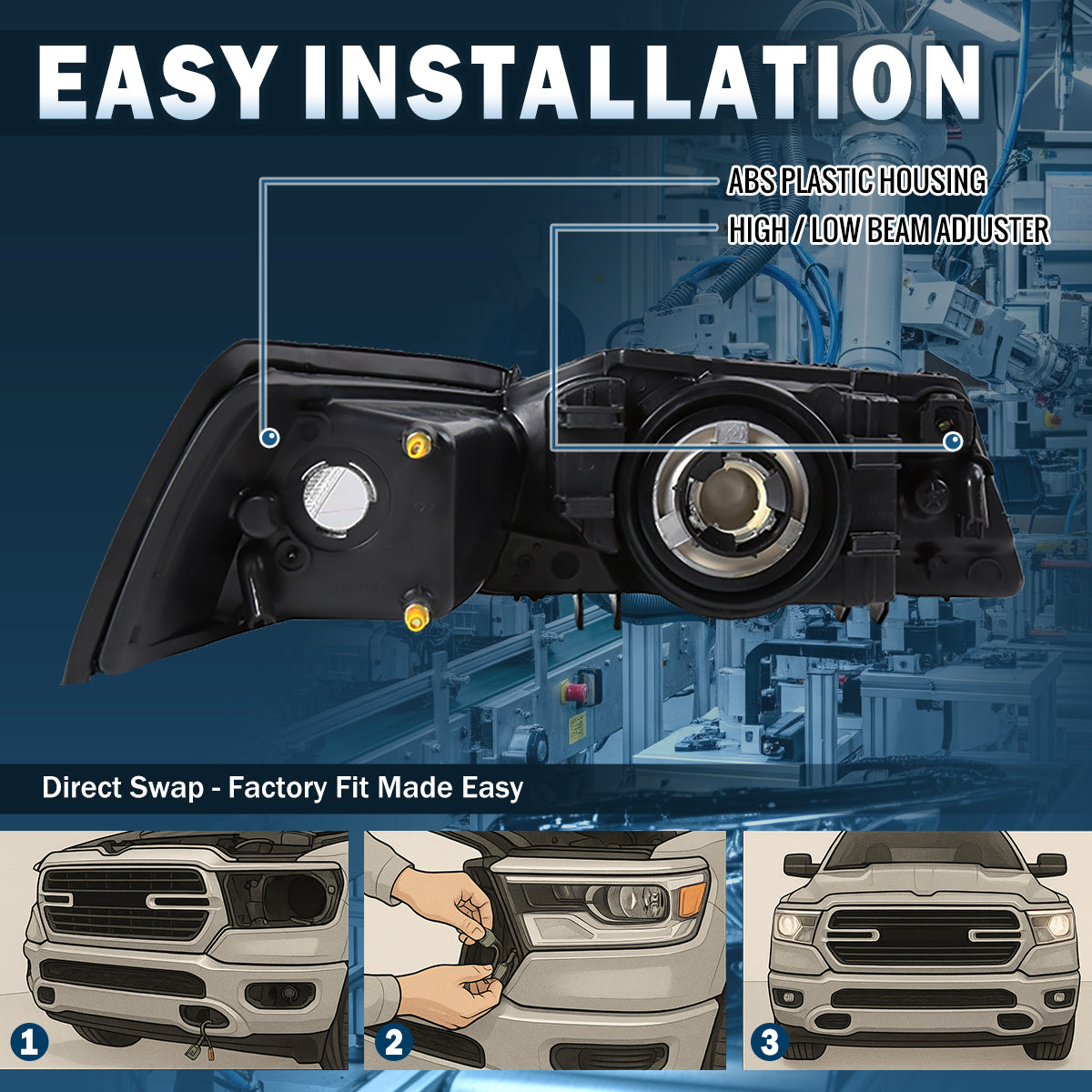 Ronnin - Conjunto de faros delanteros de repuesto con reflectores transparentes para Ford Mustang de 1999-2004, par | Negro