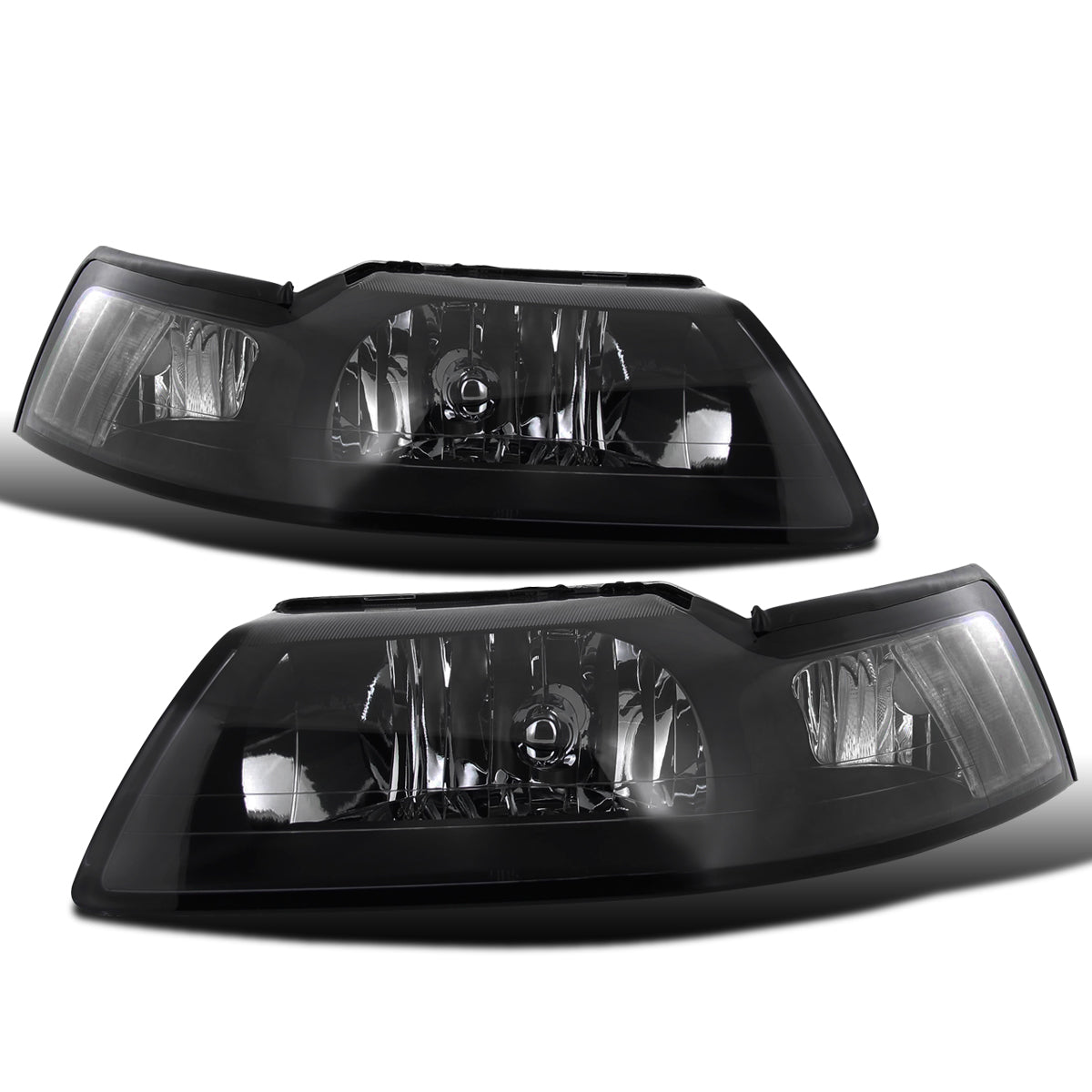 Ronnin - Conjunto de faros delanteros de repuesto con reflectores transparentes para Ford Mustang de 1999-2004, par | Negro