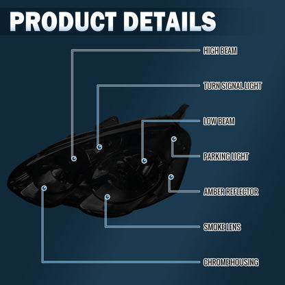 Ronnin - Faros de repuesto con reflector transparente para Acura RSX 2002-2004, par | Ahumado