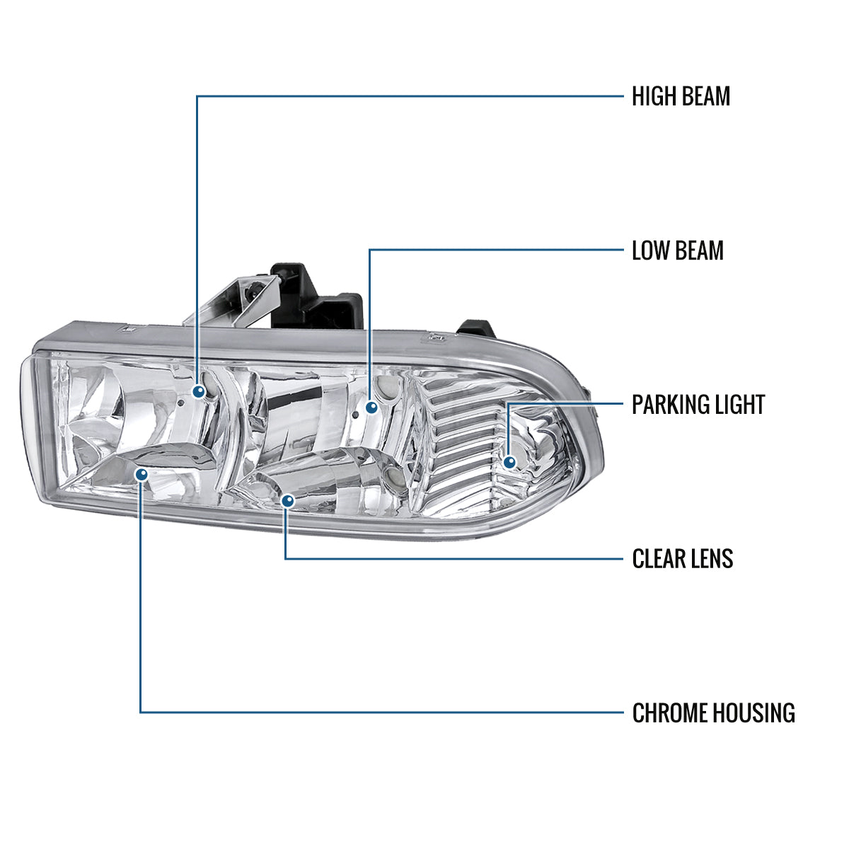 Ronnin - Fits 1998-2004 Chevy S10 Blazer Factory Replacement Headlights Assembly Pair | Chrome
