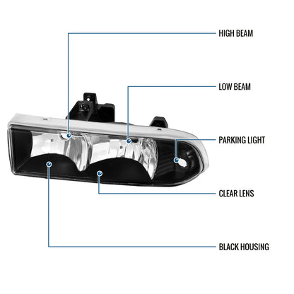 Ronnin - Fits 1998-2004 Chevy S10 Blazer Factory Replacement Headlights Assembly Pair | Black