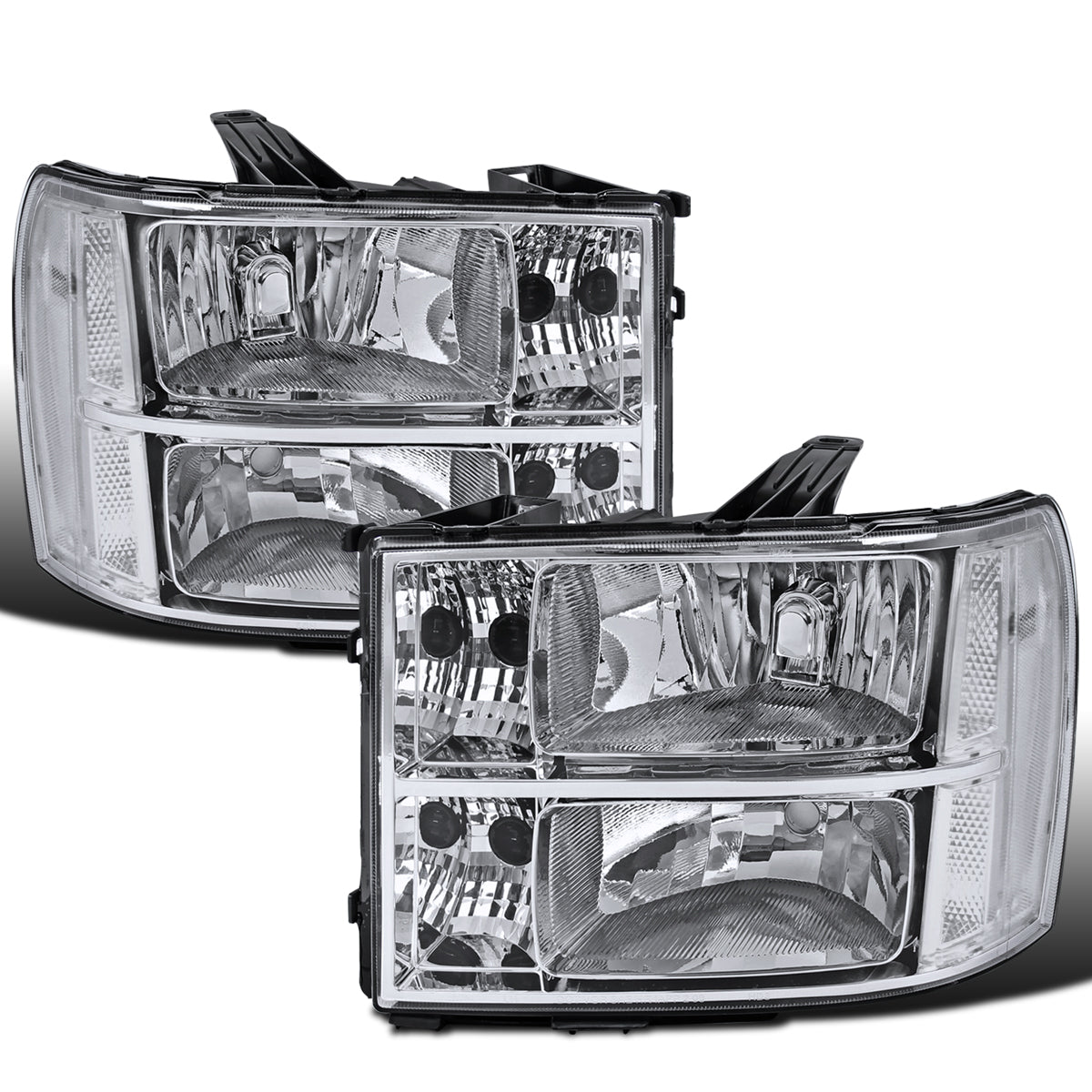 2007-2014 GMC Sierra 1500 1500HD 2500HD 3500HD Denali  Replacement Headlights Assembly Pair | Chrome