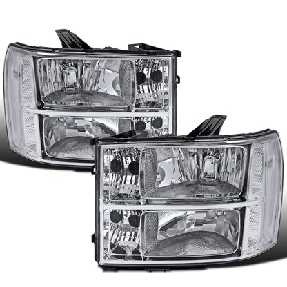 2007-2014 GMC Sierra 1500 1500HD 2500HD 3500HD Denali  Replacement Headlights Assembly Pair | Chrome
