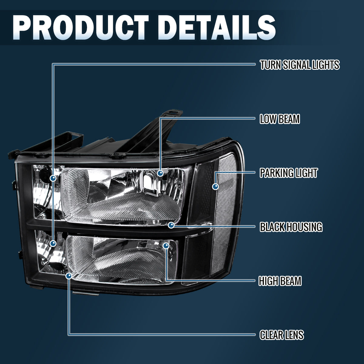 2007-2014 GMC Sierra 1500 1500HD 2500HD 3500HD Denali  Replacement Headlights Assembly Pair | Black