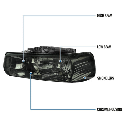 1999-2006 Chevy Silverado Tahoe Suburban Headlights Pair | Smoke
