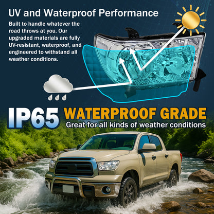 Ronnin - Conjunto de faros delanteros de repuesto de fábrica con reflectores transparentes para Toyota Tundra Sequoia 2007-2017 | Cromados