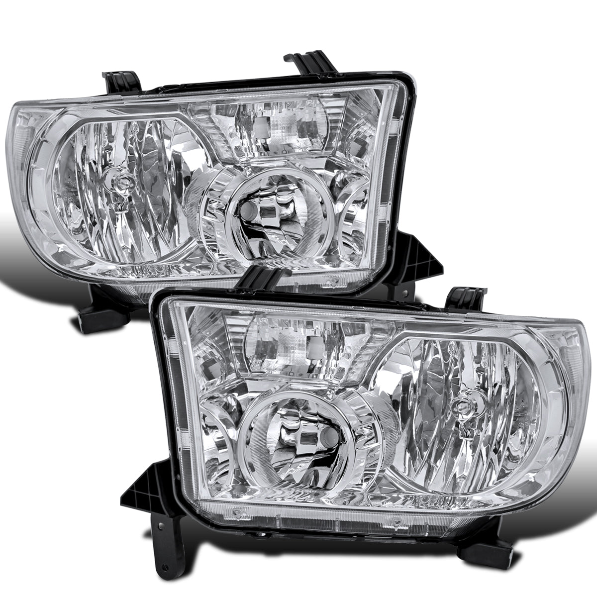 Ronnin - Conjunto de faros delanteros de repuesto de fábrica con reflectores transparentes para Toyota Tundra Sequoia 2007-2017 | Cromados