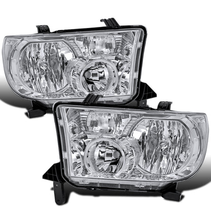 Ronnin - Conjunto de faros delanteros de repuesto de fábrica con reflectores transparentes para Toyota Tundra Sequoia 2007-2017 | Cromados