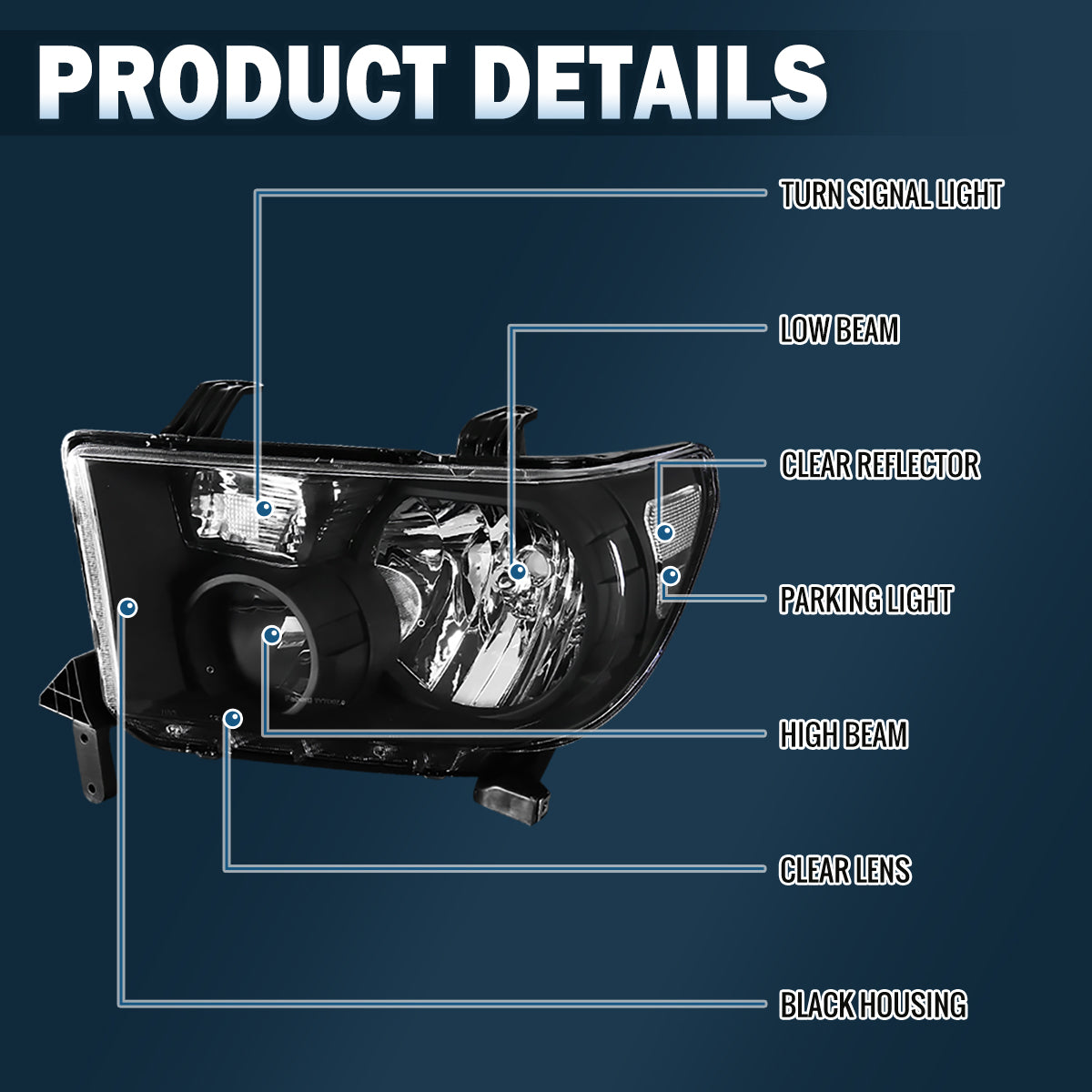 Ronnin - Faros delanteros de repuesto de fábrica con reflector transparente para Toyota Tundra Sequoia 2007-2017 | Negro