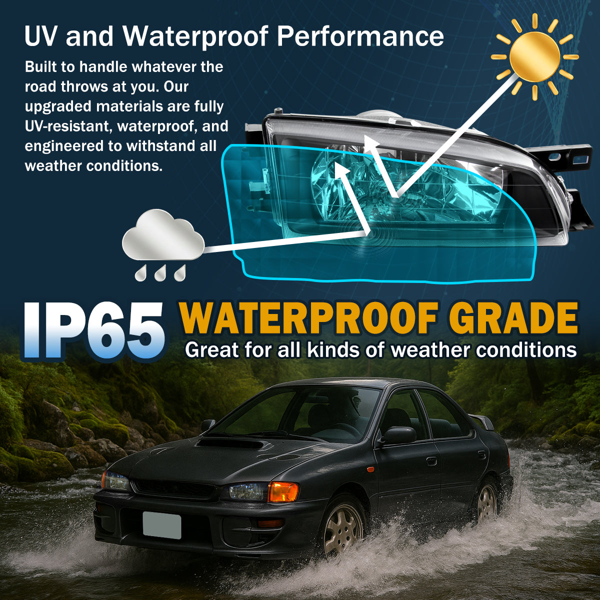 Ronnin - Conjunto de faros de repuesto con reflectores transparentes para Subaru Impreza 1995-2001 | Negro