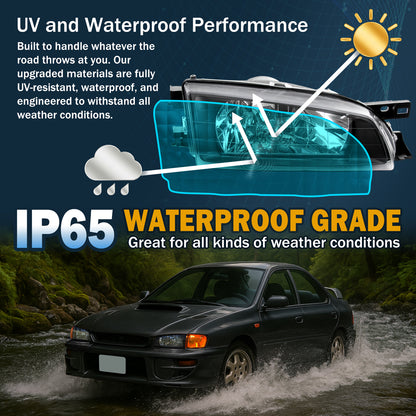 Ronnin - Conjunto de faros de repuesto con reflectores transparentes para Subaru Impreza 1995-2001 | Negro