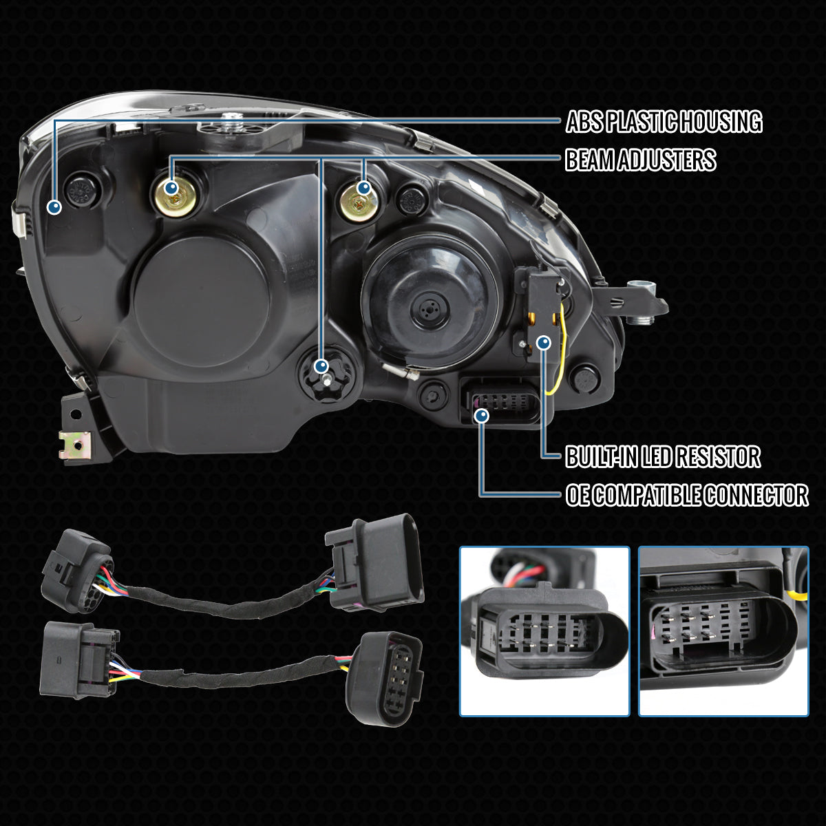 Ronnin - Fits 2008-2011 Mercedes Benz W204 C-Class Full LED Projector Headlights Sequential Signal + Animated Startup Effect Assembly Pair | Chrome