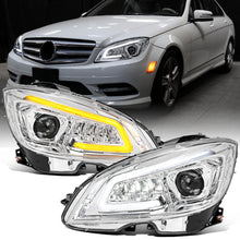 Ronnin - Fits 2008-2011 Mercedes Benz W204 C-Class Full LED Projector Headlights Sequential Signal + Animated Startup Effect Assembly Pair | Chrome