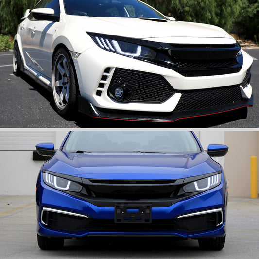 Ronnin - Fits 2016-2021 Honda Civic Full LED Upgrade Replacement For Halogen Type Projector Headlights Switchback Sequential Turn Signals + Animated Startup Assembly Pair | Black