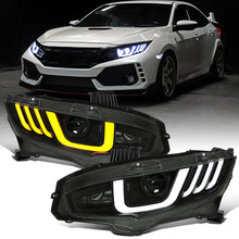 Ronnin - Fits 2016-2021 Honda Civic Full LED Upgrade Replacement For Halogen Type Projector Headlights Switchback Sequential Turn Signals + Animated Startup Assembly Pair | Black Smoke