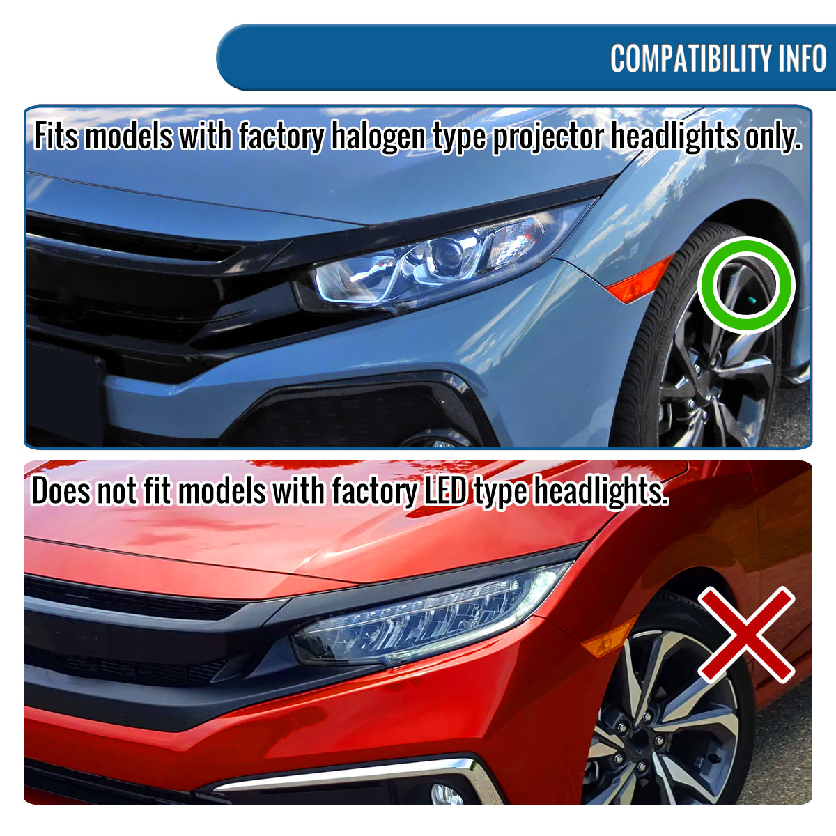 Ronnin - Fits 2016-2021 Honda Civic Full LED Upgrade Replacement For Halogen Type Projector Headlights Switchback Sequential Turn Signals + Animated Startup Assembly Pair | Chrome